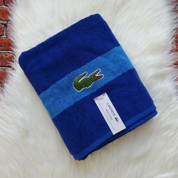 NWT Lacoste Bath Towel Big Crocodile Alligator Logo 30"x52" Blue - Picture 9 of 9